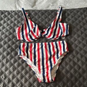 VENUS Red, White & Blue Striped Bikini Set